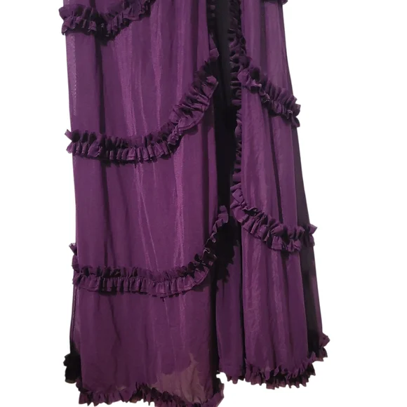 Purple Mesh Ruffle Cut Out Maxi Dress With Slit - Picture 7 of 8